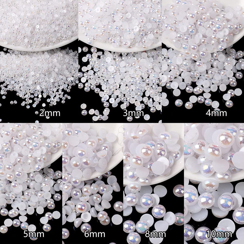 BLAAROOM 5800Pcs Half Pearls for Crafts - Flatback for Artwork Making, DIY Rhinestones Accessory Nail Art, Face Gems Jewels Flat Back Craft for Artist Creative - AB White - Image 5